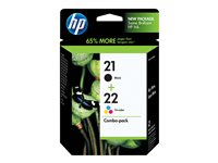 HP 21/22 - 2-pack - svart, färg (cyan, magenta, gul) - original - bläckpatron - för Deskjet F2185, F2187, F2210, F2235, F2240, F2275, F2280, F2290, F375, F4175, F4190, F4194 SD367AE