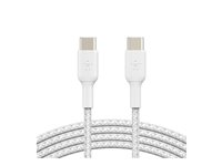 Belkin BoostCharge - USB-kabel - 24 pin USB-C (hane) till 24 pin USB-C (hane) - USB 2.0 - 3 A - 2 m - USB Power Delivery (60W), flätad kabel - vit CAB004BT2MWH