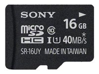 Sony SR16UYA - Flash-minneskort (adapter, microSDHC till SD inkluderad) - 16 GB - UHS Class 1 / Class10 - microSDHC UHS-I - för Sony ILCE-QX1, ILCE-QX1L; Action Cam-HDR-AS30VR; Cyber-shot DSC-TF1, DSC-TX30 SR16UYA