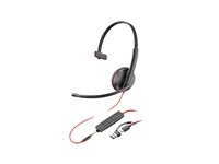 HP Poly Blackwire 3215 - Blackwire 3200 Series - headset - på örat - kabelansluten - 3,5 mm kontakt, USB-C - svart - Certifierad för Skype for Buisness, Avaya-certifierad, Cisco Jabber-certifierad, UC-certifierad 8X227A6