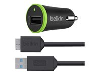 Belkin Car Charger - Strömadapter för bil - 10 Watt - 2.1 A (USB) - på kabel: Micro-USB - svart - för Samsung Galaxy Note 3, NotePRO (12.2 tum), S5, TabPRO (12.2 tum) F8M864BT03-BLK
