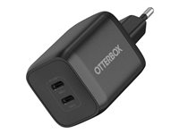 OtterBox Standard - Strömadapter - 65 Watt - 3 A - PD/PPS, Fast Charge - 2 utdatakontakter (24 pin USB-C) - svart - Europa (undantaget Storbritannien) 78-81342