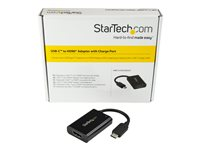 StarTech.com USB C till HDMI 2.0-adapter med strömförsörjning - videokonverterare USB Type-C till HDMI-skärm för 4K vid 60 Hz - port som ger strömförsörjning på 60 W för direktladdning - Thunderbolt 3-kompatibel - svart - Videokort - 24 pin USB-C hane till HDMI, USB-C (enbart ström) hona - svart - USB Power Delivery (60W), 4K60 Hz (4096 x 2160) stöd CDP2HDUCP