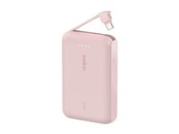 Belkin BoostCharge - Power bank - med integrerad kabel - 10000 mAh - 20 Watt - 3 A - Fast Charge - 2 utdatakontakter (USB-C) - rosa BPB021HQPK