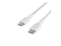 Belkin BoostCharge - USB-kabel - USB-C (hane) till USB-C (hane) - USB 2.0 - 20 V - 3 A - 15 cm - USB Power Delivery (60W), flätad kabel - vit CAB004BT0MWH