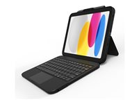 ZAGG Tough Keys - Tangentbord och foliefodral (fodral) - med pekdyna - USB-C - QWERTY - Nordisk - svart tangentbord, svart fodral - brun låda - B2B 103117083