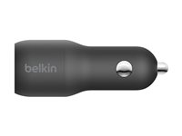 Belkin BOOST UP Dual Car Charger with PPS 37W - Strömadapter för bil - 37 Watt - PD 3.0 - 2 utdatakontakter (USB, 24 pin USB-C) CCB004BTBK