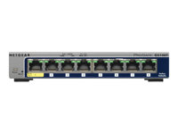 NETGEAR GS108T 8-Port Gigabit Smart Managed Switch - Switch - smart - 1 x 10/100/1000 (PoE) + 7 x 10/100/1000 - skrivbordsmodell GS108T-200GES