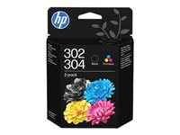 HP 302/304 Combo Pack - 2-pack - svartfärgad, färg (cyan, magenta, gul) - original - bläckpatron B82L1AE#LS3