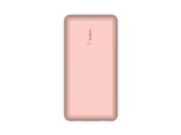 Belkin BoostCharge - Power bank - 20000 mAh - 15 Watt - 3 A - 3 utdatakontakter (24 pin USB-C, 2 x USB) - på kabel: USB-C - guldrosa BPB012BTRG