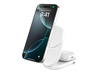 Belkin UltraCharge - Trådlöst laddställ - 2-i-1, Qi2, magnetisk, vikbar + växelströmsadapter - 25 Watt - Ultra Fast Charge (24 pin USB-C) - vit WIZ039KQWH